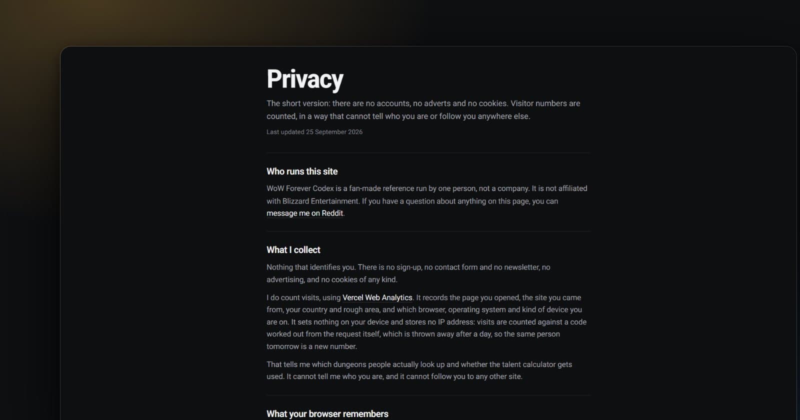 The Codex privacy page, which says what is counted and what is not